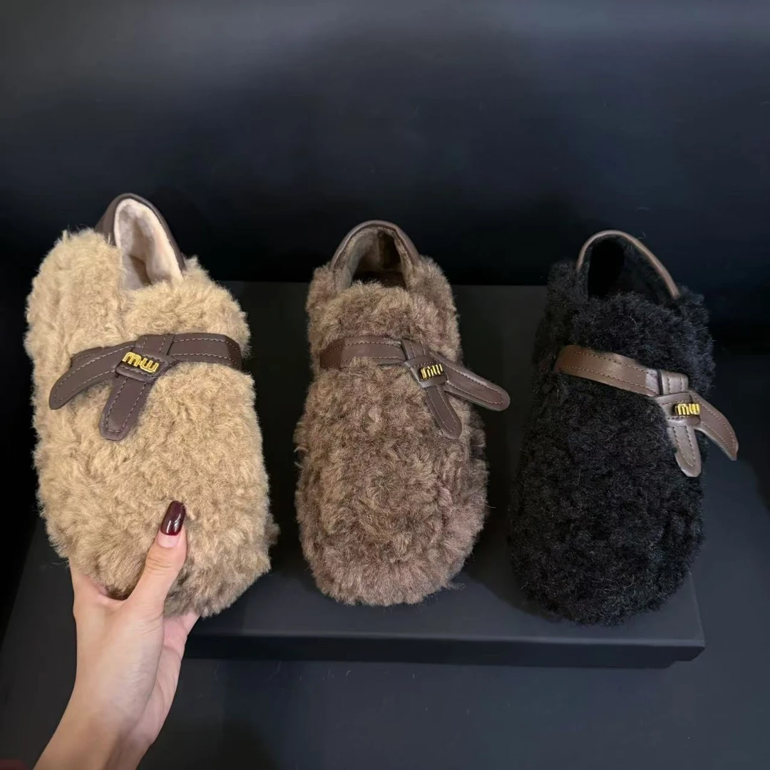 一脚蹬两穿剪刀手设计感时尚百搭毛毛鞋2024年保暖秋冬外穿女棉鞋