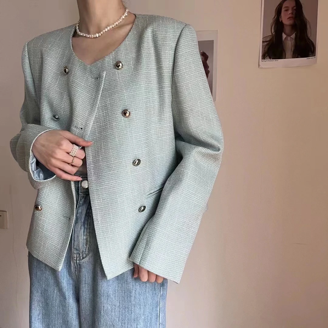 燕子 清仓 卫衣  毛衣  拍下no退no换秋季法式双排扣时尚