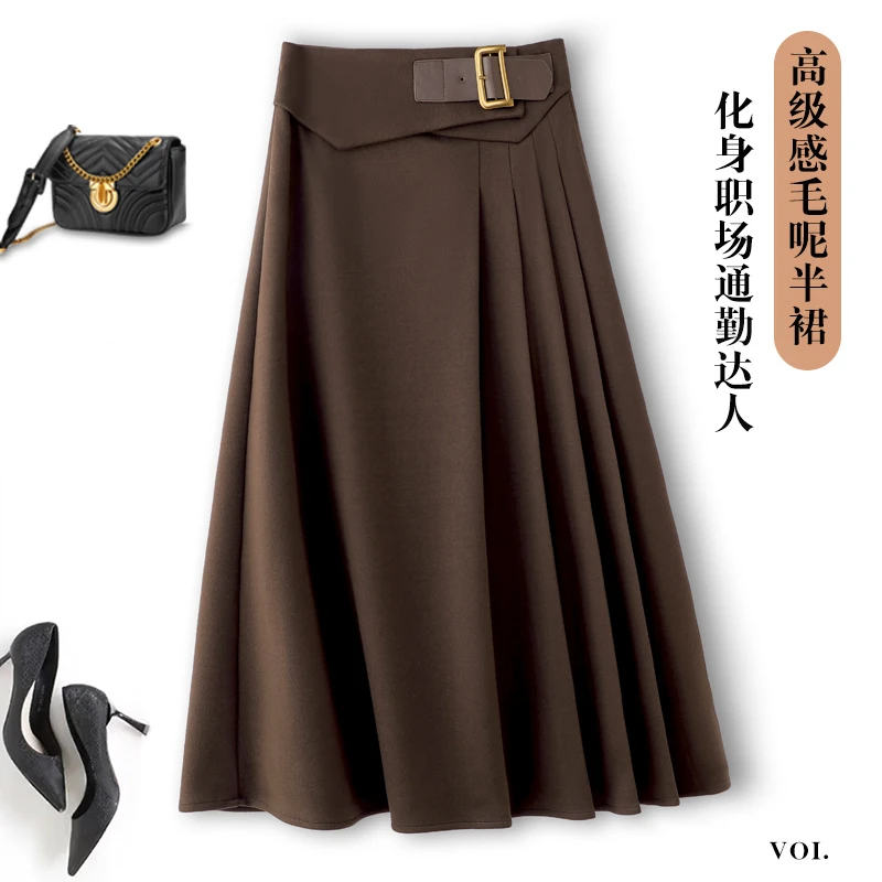 a字百褶裙高腰女秋冬2025年新款小个子复古气质百搭半裙VS3369