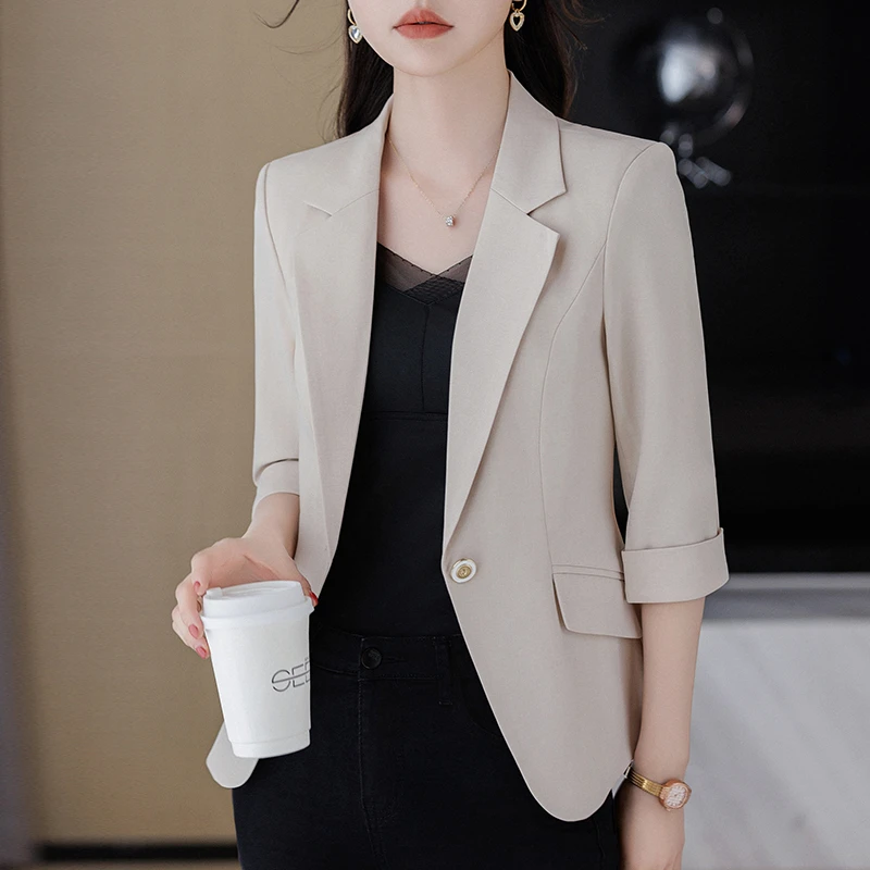 七分袖薄款小西装外套女春夏2025新款小个子休闲显瘦西服KFA8655