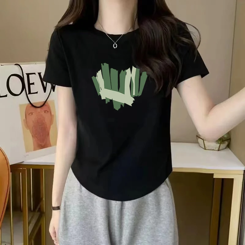 92棉夏季韩版正肩高弹新款修身圆领t恤女短袖遮肚显瘦不规则上衣