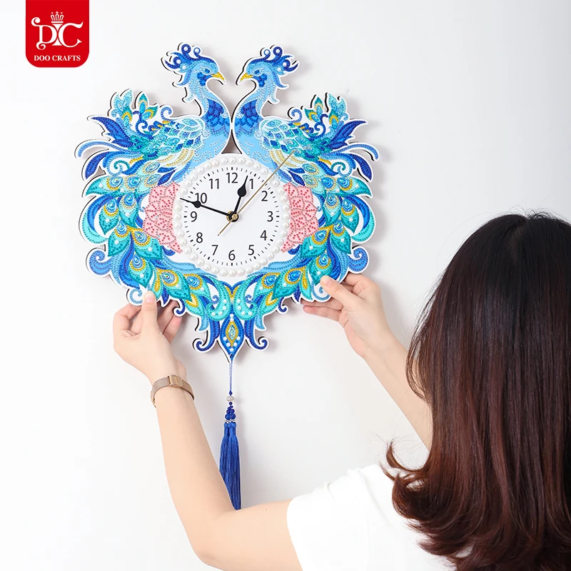 DC/蒂彩【富贵孔雀(钟表)】钻石客厅书房装饰画手工diy礼物解压送礼