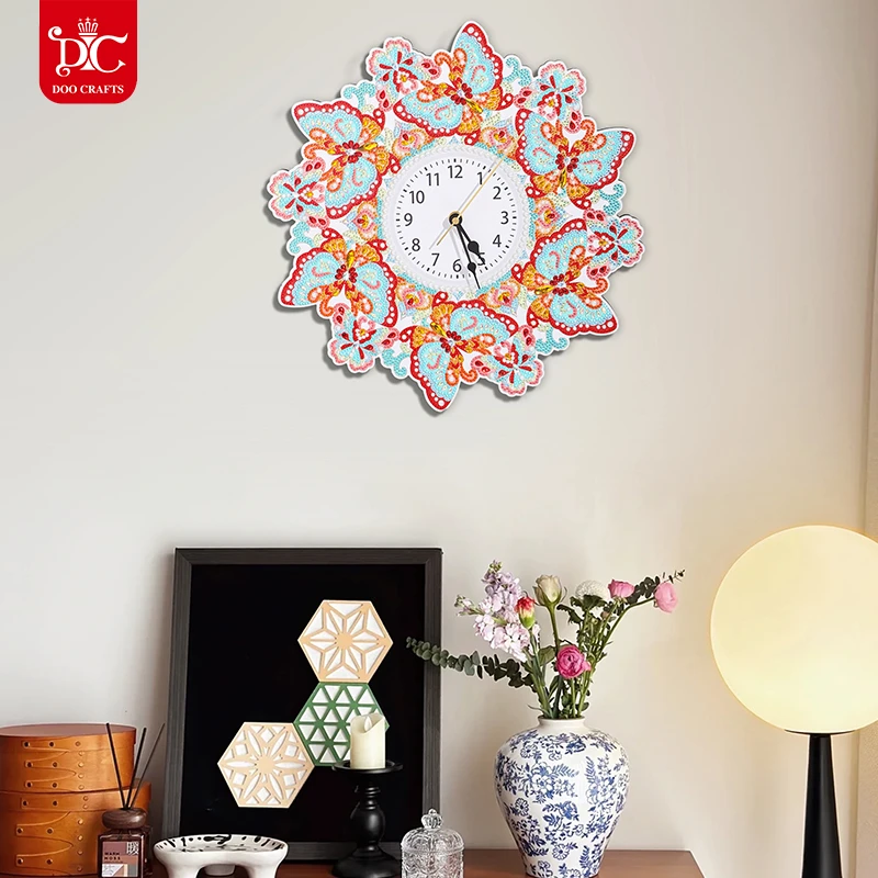 DC/蒂彩【蝶舞芳华】钟表客厅玄关卧室书房装饰画钻石画办公室画