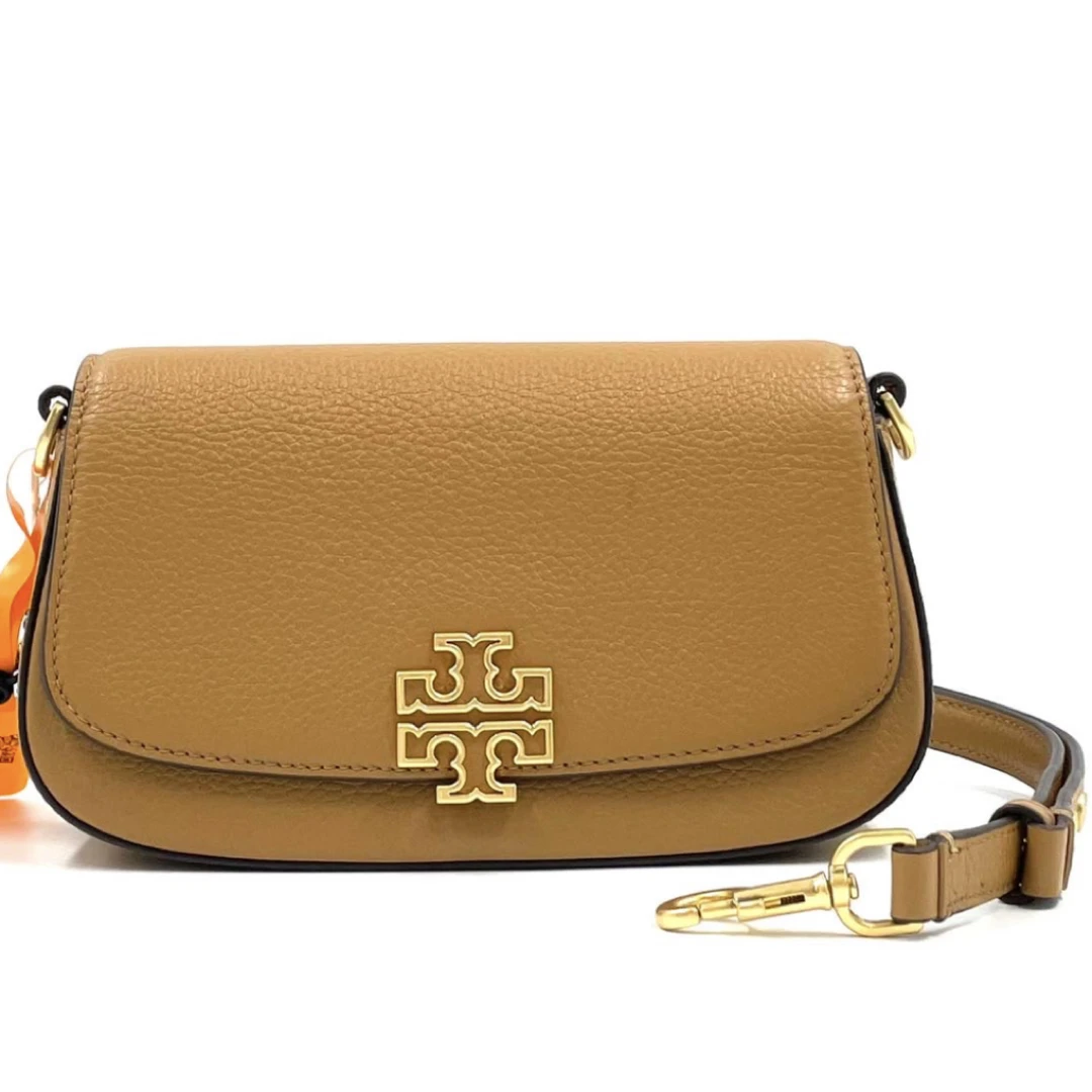 全新未使用 TORY BURCH/汤丽柏琦 Britten棕色翻盖双肩带法棍包