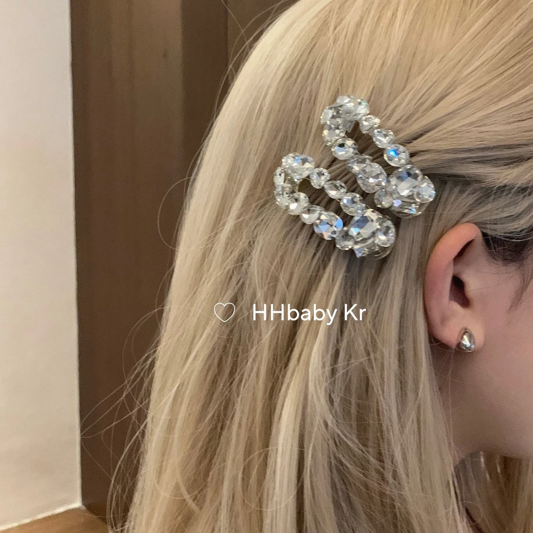 【HHBABY KR】小众高级感超闪锆石椭圆形发夹 化妆边夹刘海夹发卡