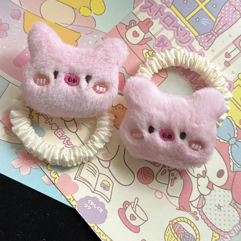 韩式流行可爱粉色小猪猪发圈发绳头绳大肠圈发夹发饰毛绒大肠发圈