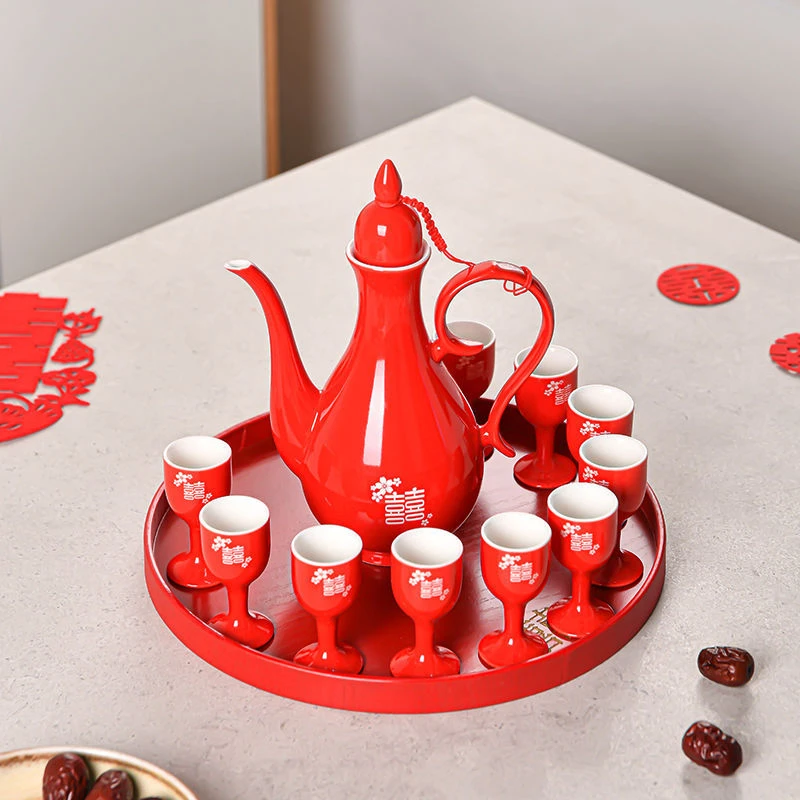中国红婚庆婚宴酒杯分酒器中式婚用敬酒杯新娘陪嫁品喜庆创意结婚