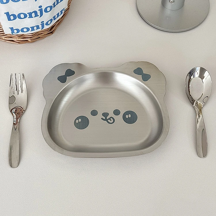老麦【自制】ins小熊儿童宝宝不锈钢餐盘吃饭专用盘子防摔餐具