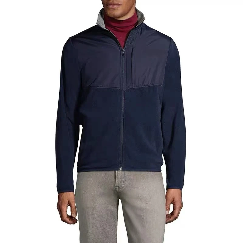 男秋冬拼色加绒加厚防风立领拉链开衫保暖卫衣休闲舒适外套 048