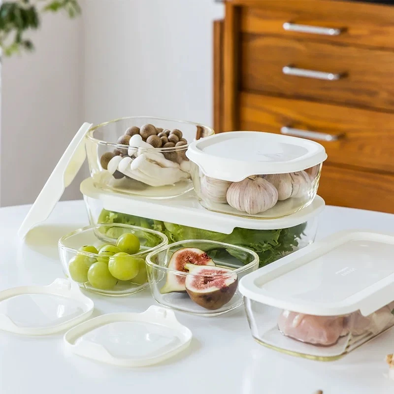 日本进口带盖玻璃收纳盒沙拉盒微波炉加热饭盒