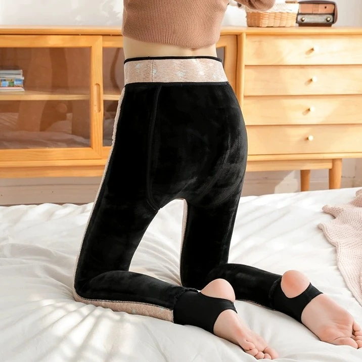 （520G）蚕丝棉裤女士加绒修身打底裤外穿一体裤特厚东北保暖裤