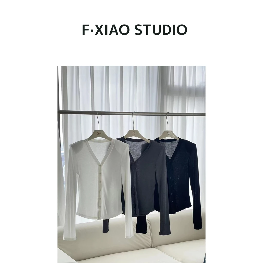 F·XIAO小众设计垫肩简约竖坑条开衫百搭基础显瘦气质长袖外套