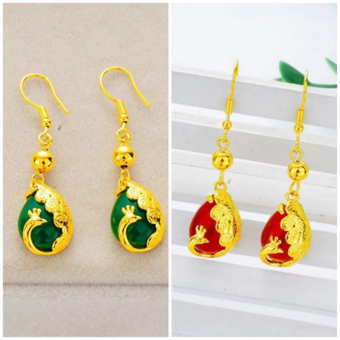 铜合金仿水晶耳饰 精美时尚【孔雀水滴耳钩】女款孔雀开屏经典百搭
