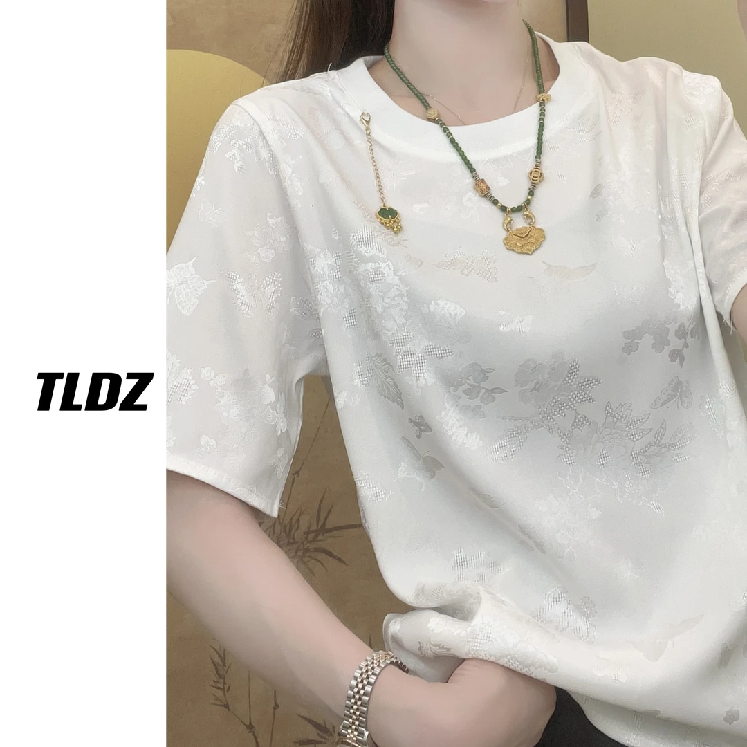 【--笙歌】夏季宽松T恤女时尚提花百搭新中式显瘦宽松上衣
