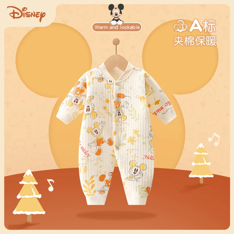 Disney/迪士尼婴儿连体秋冬装纯棉初生宝宝秋冬夹棉冬季保暖哈衣