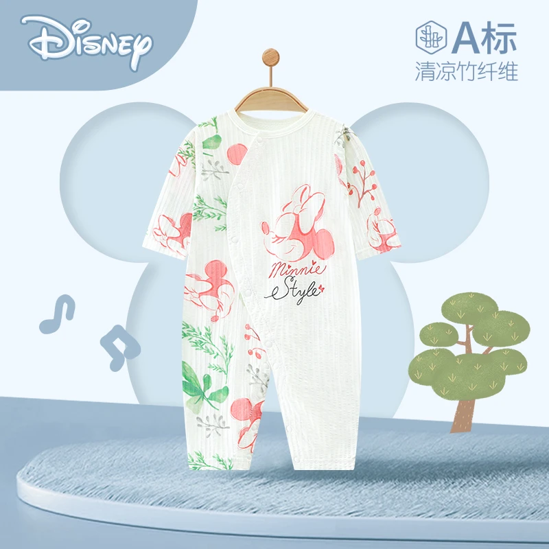 Disney/迪士尼婴儿连体衣竹纤维夏装新生儿衣服宝宝夏季长袖哈衣