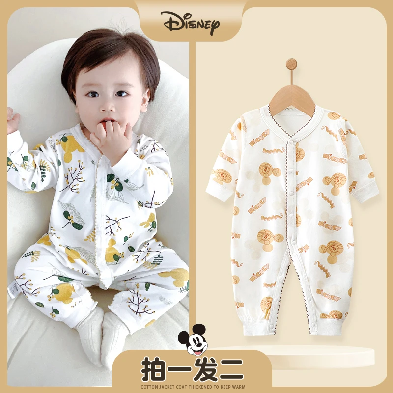Disney/迪士尼婴儿连体衣纯棉新生春秋装衣服宝宝四季款哈衣爬服