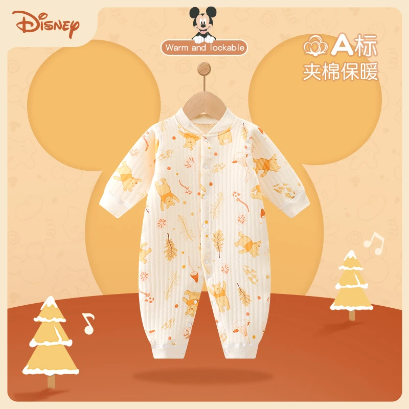 Disney/迪士尼婴儿连体秋冬装纯棉初生宝宝秋冬夹棉冬季保暖哈衣