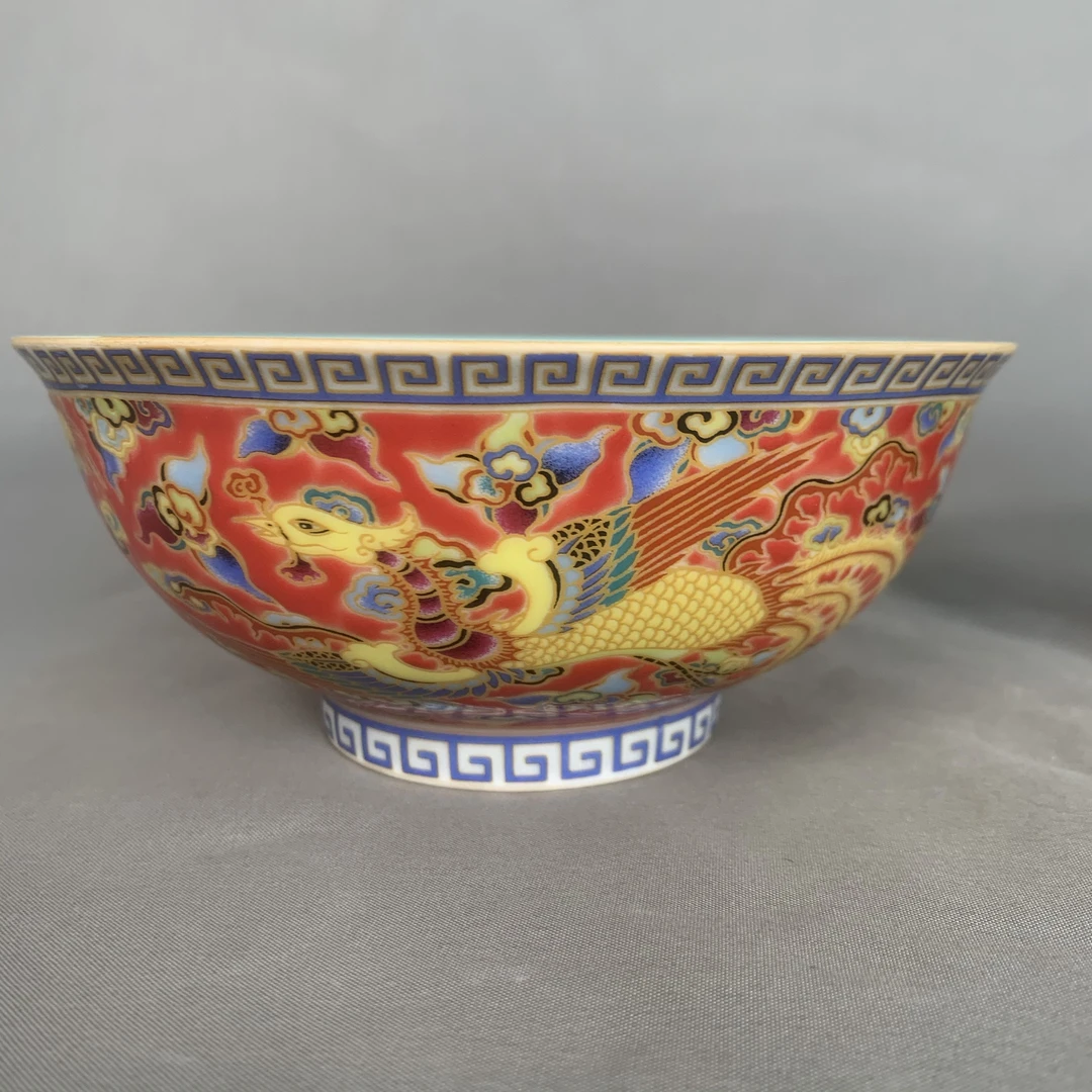 清乾隆松石绿釉龙凤纹赏碗A3-392