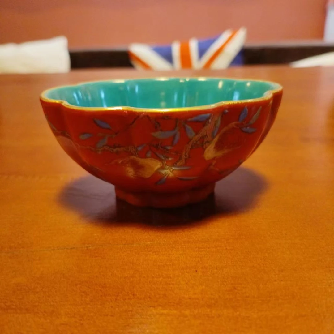 清雍正矾红描金三多杯A3-190