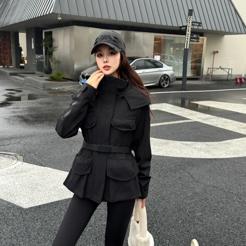 大幂幂同款连帽冲锋衣羽绒服2024冬新款高级感收腰显瘦风衣潮G123