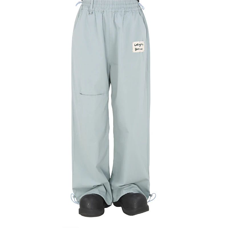 嬉游记原创2024新款休闲百搭工装风抽绳运动裤女垂感显瘦阔腿长裤