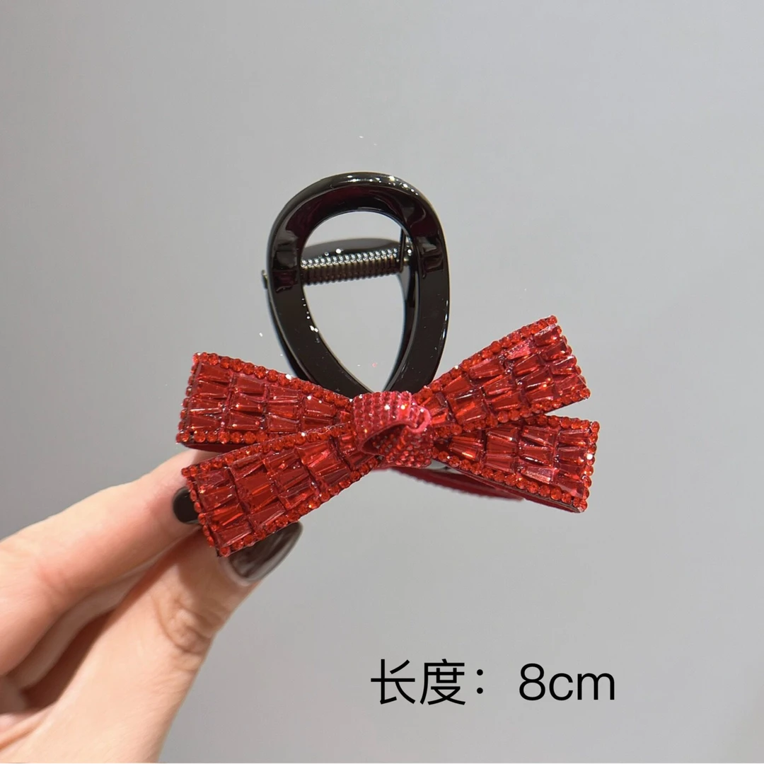 BAOSHATI/宝莎缇F-592新年红色满钻蝴蝶结中号抓夹