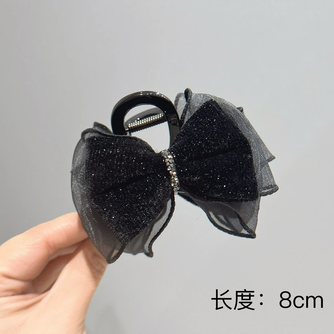 BAOSHATI/宝莎缇F-189韩版满天星丝绒蝴蝶结中号抓夹