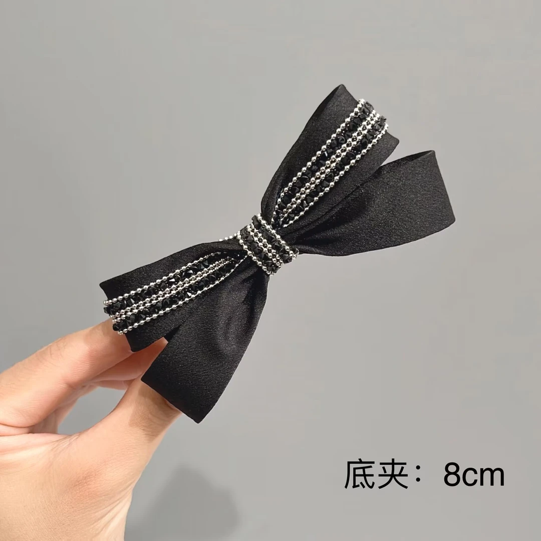 BAOSHATI/宝莎缇F-762韩版黑色蝴蝶结时尚闪钻高级感弹簧夹8厘米