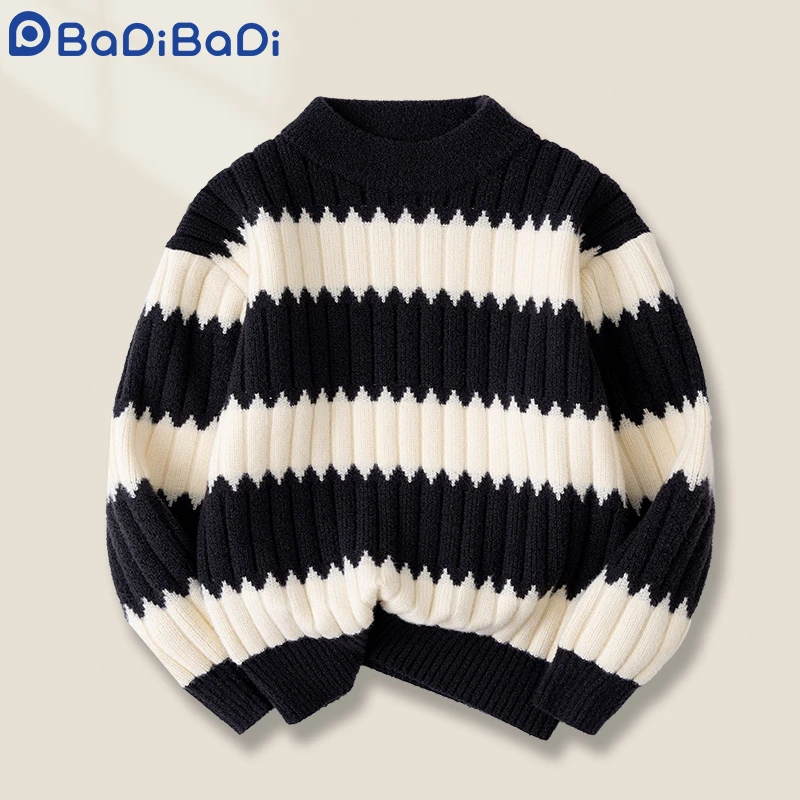 巴帝巴帝男童毛衣2024新款秋冬款儿童针织衫百搭加厚圆领打底上衣