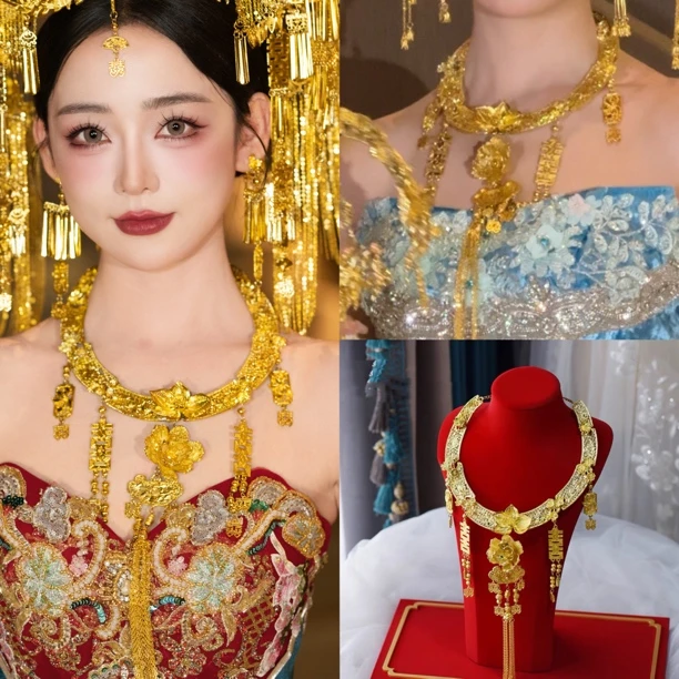新款金色项圈中式新娘秀禾头饰龙凤褂配饰古装项链流婚礼饰品
