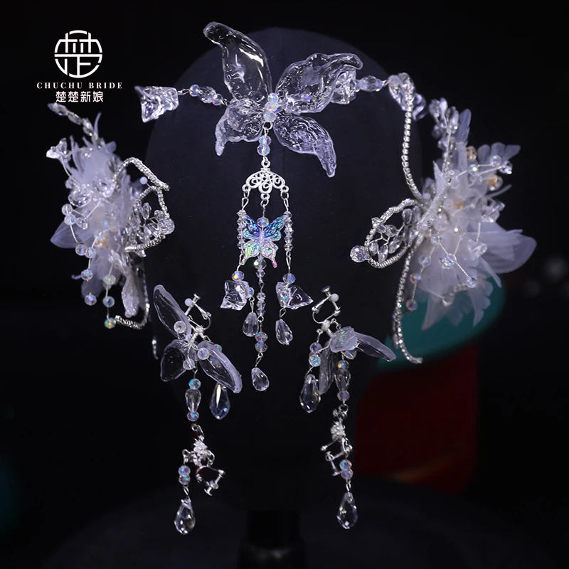 3724新款韩式婚礼白纱头饰水晶边夹发带宴会礼服跟妆旅拍新娘饰品