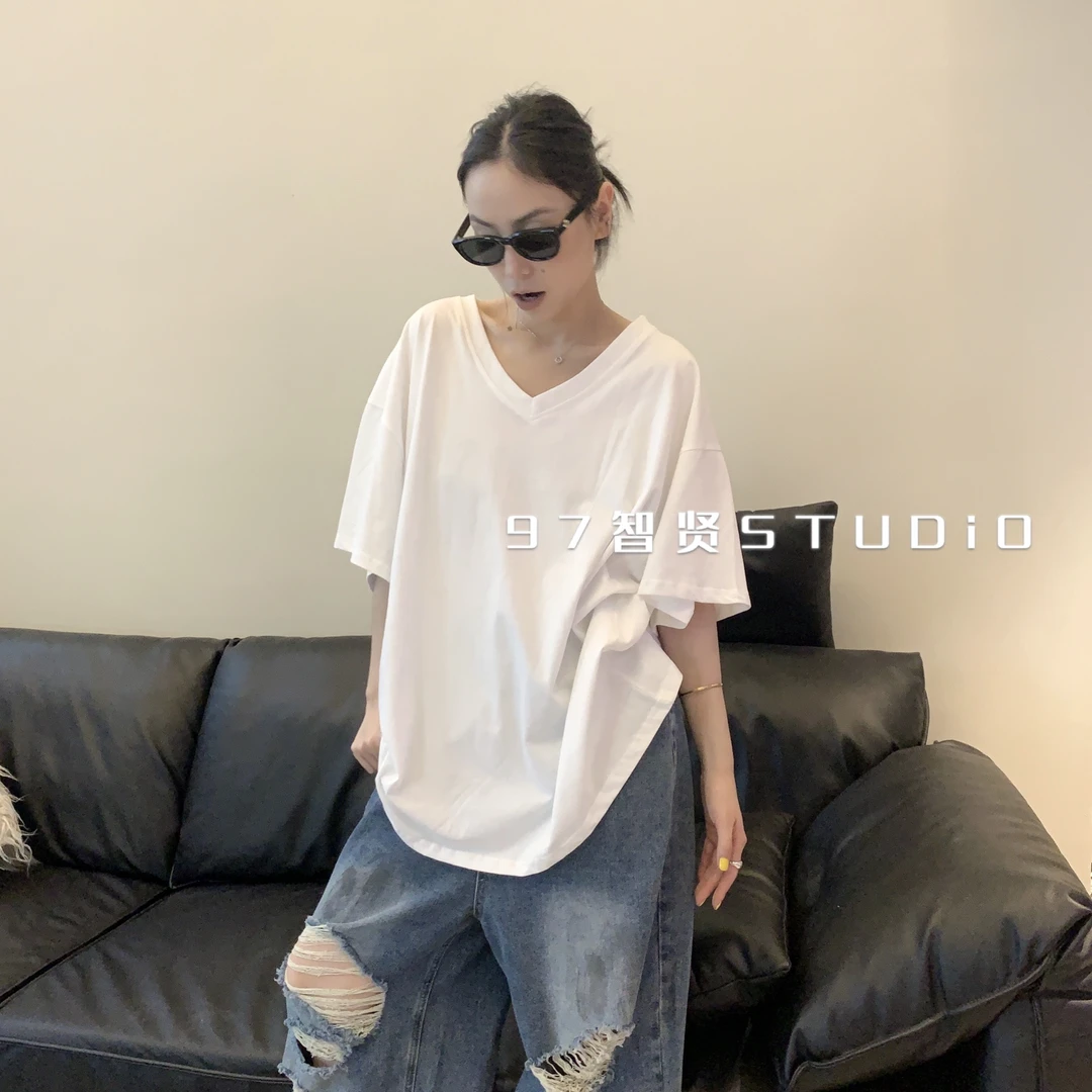 智贤 【买手店V领大版T恤】宽松博主ins风