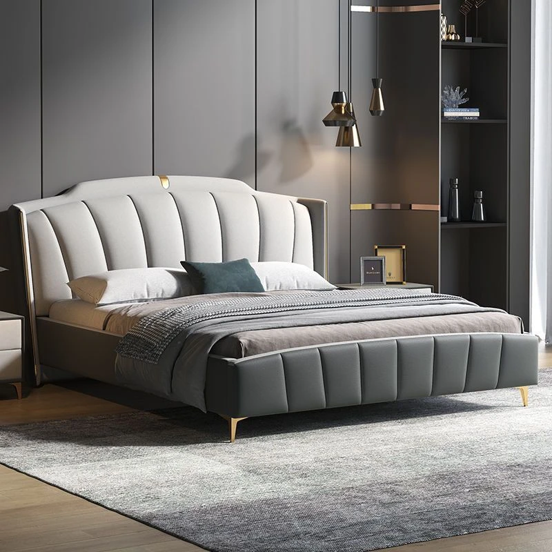 意式轻奢真皮床北欧现代简约床主卧1.8米双人1.5米气压储物