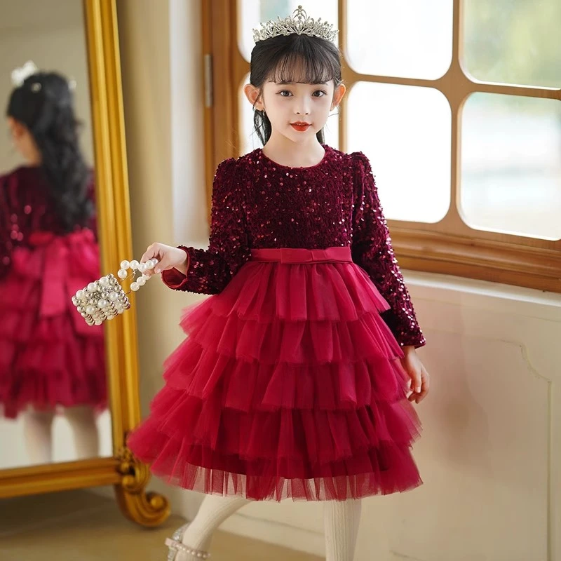 小女孩秋冬轻奢公主裙主持人走秀女童蛋糕裙儿童洋气蓬蓬连衣裙