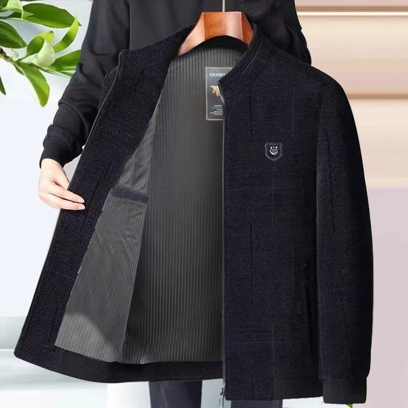 中老年爸爸秋装外套春秋款立领2023新款休闲雪尼尔夹克男秋季上衣