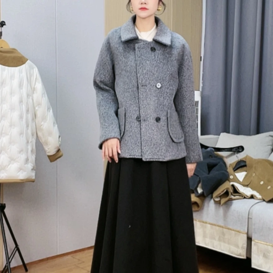 羽绒内胆 毛呢大衣女 冬季气质  显瘦百搭 双面尼大衣