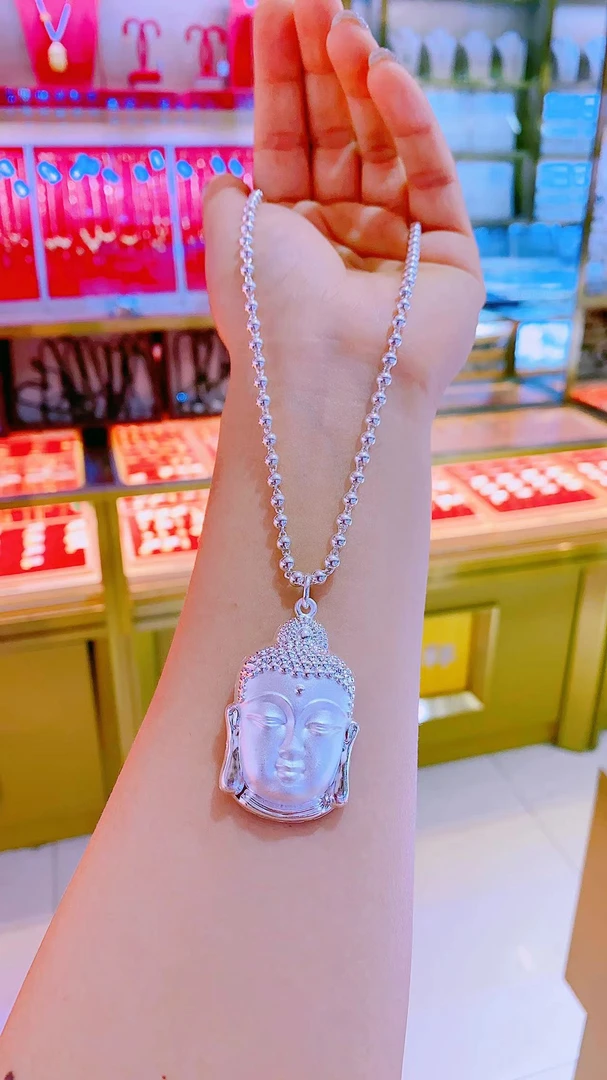 吊坠足银 【春晓老银匠】时尚百搭圆珠手工气质佛头项链吊坠