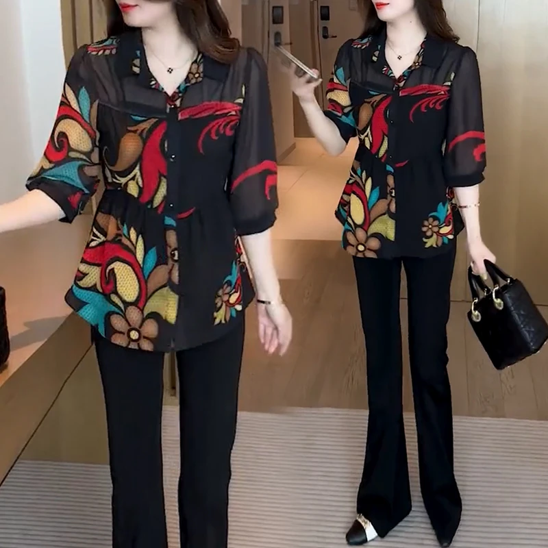 女士衬衫2024夏季新款洋气薄款衬衣中袖休闲小衫百搭显瘦修身上衣