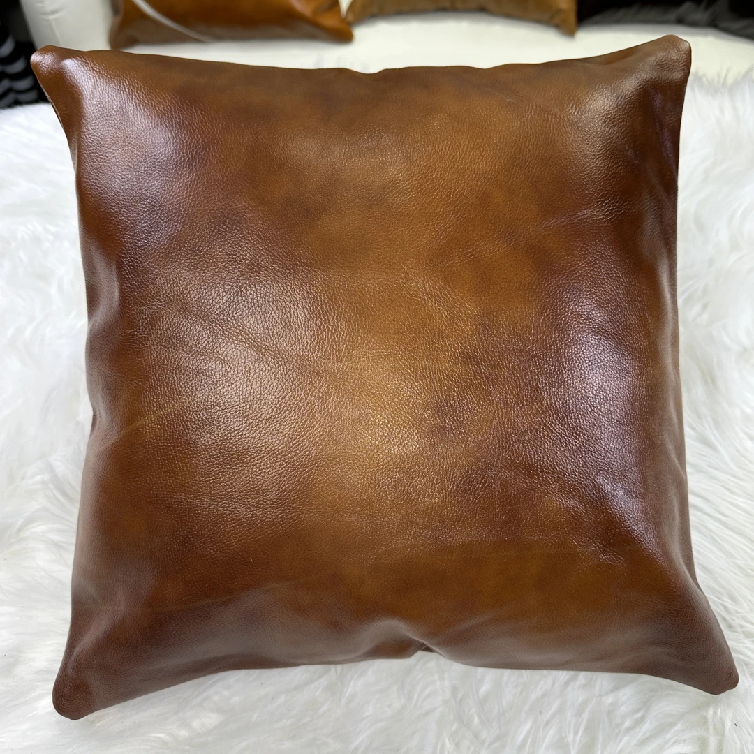 40*40双面头层牛皮抱枕 靠枕 进口牛皮轻奢 家居车用 含芯