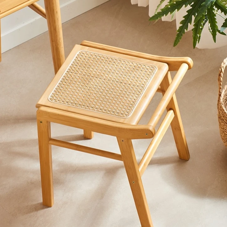 藤编梳妆凳子单椅小型日式小板凳客厅方凳创意房间化妆凳网红矮凳