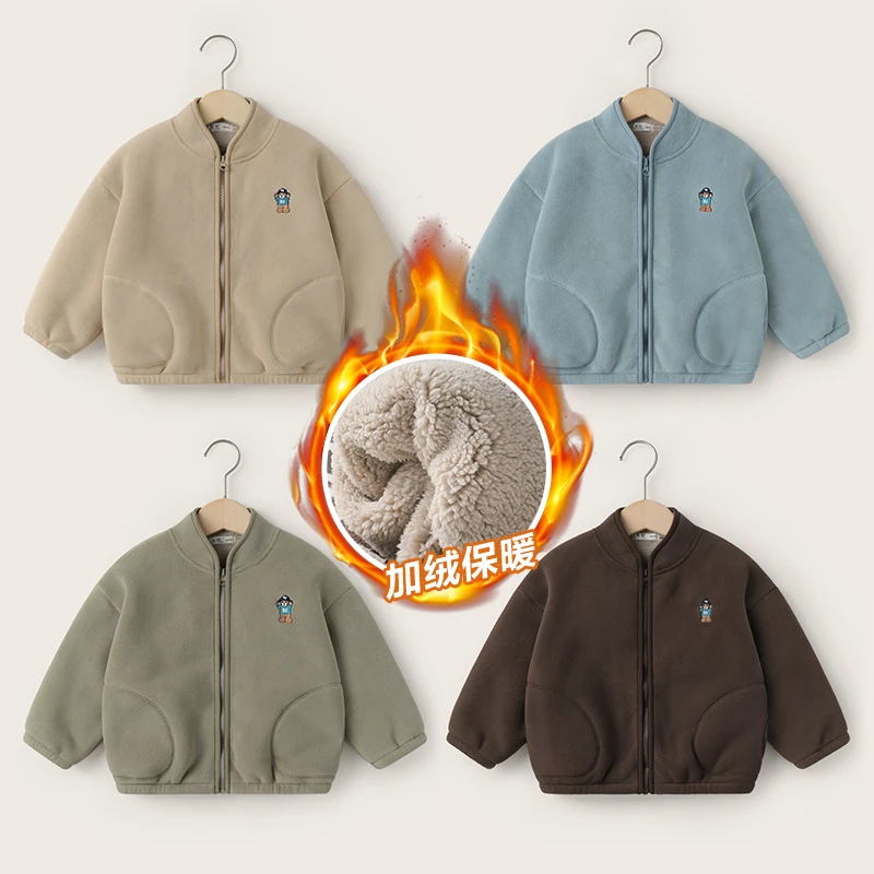 男童奥利绒开衫外套秋装秋冬款儿童装宝宝上衣小童加绒冬季U14400