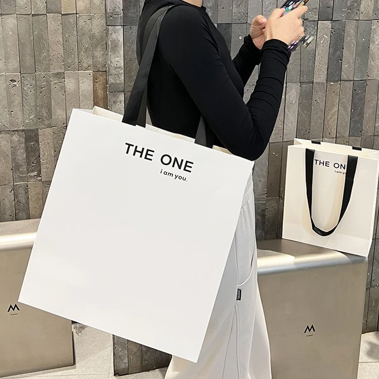 装衣服纸袋子结实高档肩背白色女装礼品购物袋服装店手提袋定制