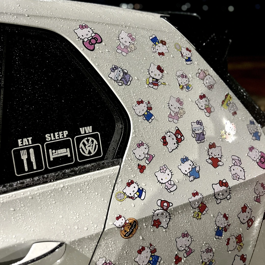 DIY凯蒂猫HelloKitty贴纸汽车个性装饰贴电动车装饰防水自沾贴画