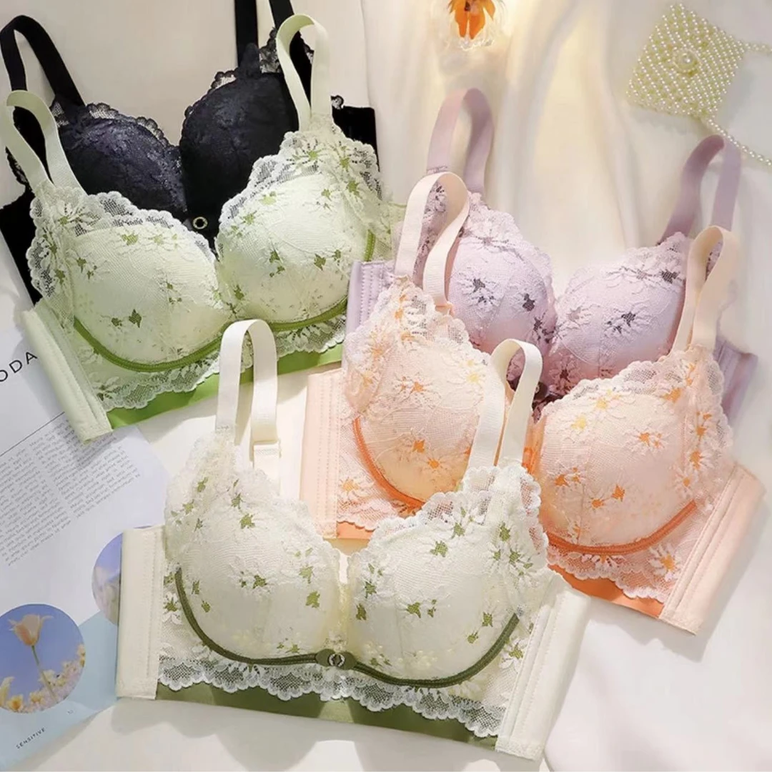 夏季透气调整收副乳聚拢防下垂无钢圈蕾丝洞洞杯小胸显大文胸美背