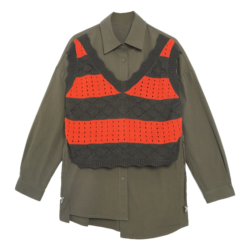 TUOGU/拓谷拼接拼色长袖宽松设计师撞色秋季针织套头衫Q30055