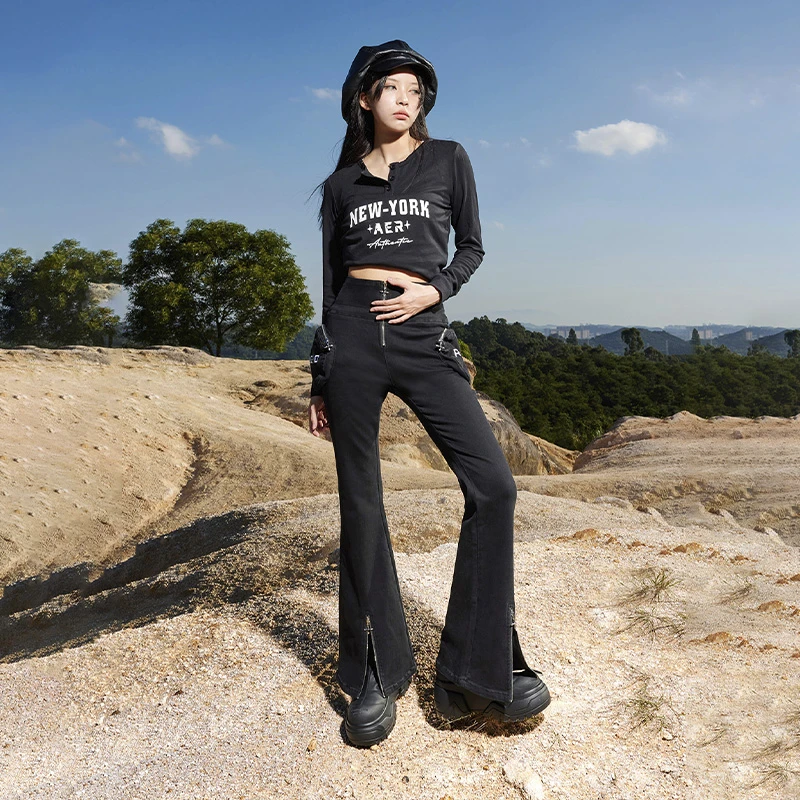 TUOGU/拓谷显瘦修身直筒休闲秋季微喇叭裤Q30577