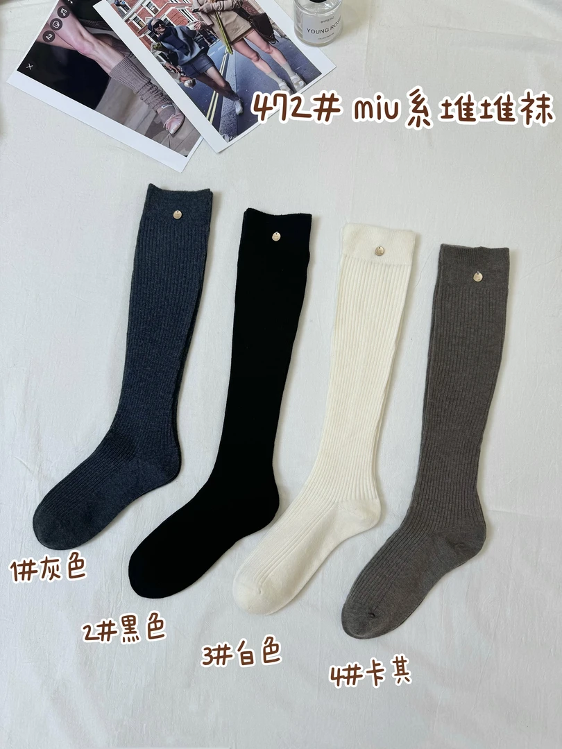 秋冬新款袜子纯色金属标羊毛混纺堆堆袜时尚保暖显瘦百搭小腿袜