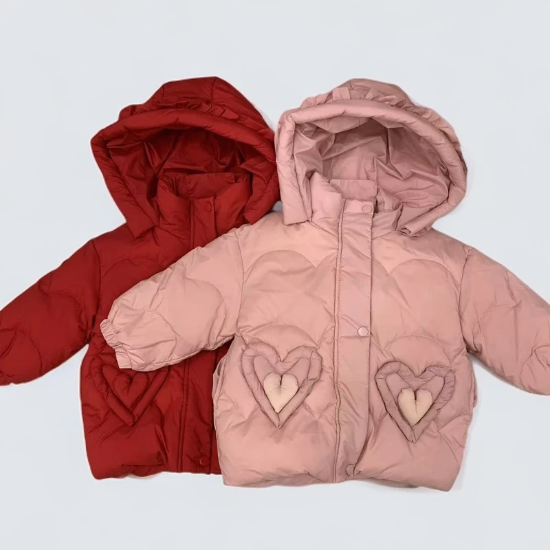 0203款立体爱心羽绒服儿童女童时尚连帽中长款加厚小童冬季
