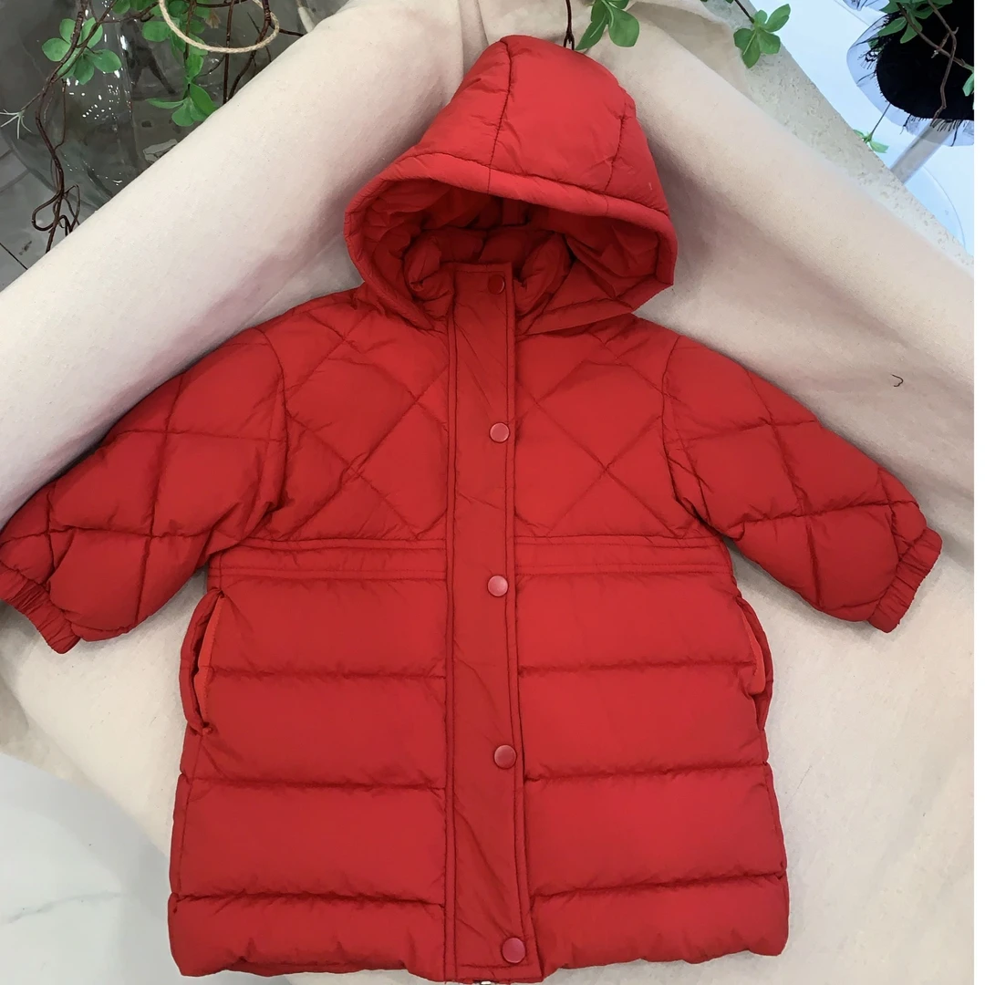 3537款童装羽绒服中长款连帽红色